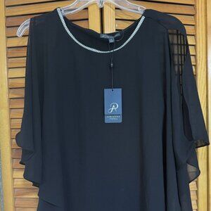 NWT! Adrianna Papell Solidity Scoop Studded Neck Chiffon Layered Blouse Top Sz M